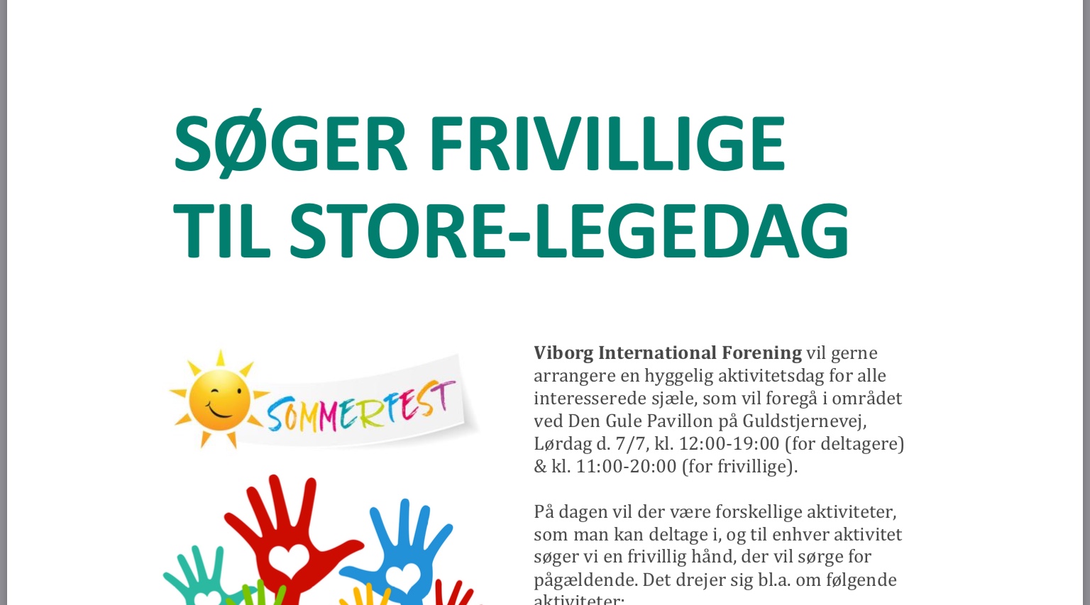 SØGER FRIVILLIGE TIL STORE-LEGEDAG